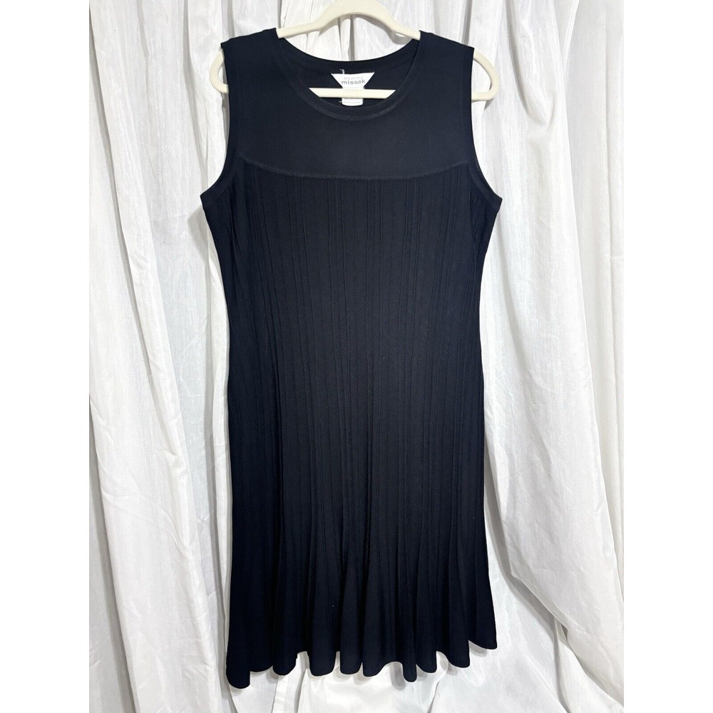 Misook Santana Knit Black‎ Dress Ribbed 14 16 Large Sleeveless Fit Flare EUC - Picture 9 of 9